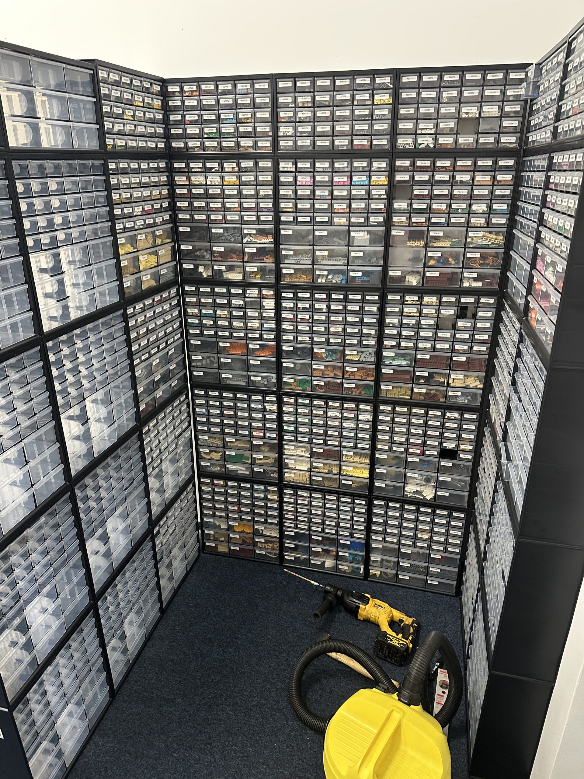 InfinityOfTiles LEGO parts inventory drawers in the shop