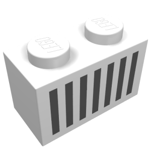 3004p06 - Brick 1 x 2 with Black Grille with 7 Vertical Lines Pattern
