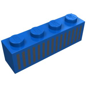 3010p04 - Brick 1 x 4 with Black Grille with 15 Vertical Lines Pattern