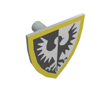 3846p46 - Minifigure, Shield Triangular with Black and White Falcon with Yellow Border Pattern